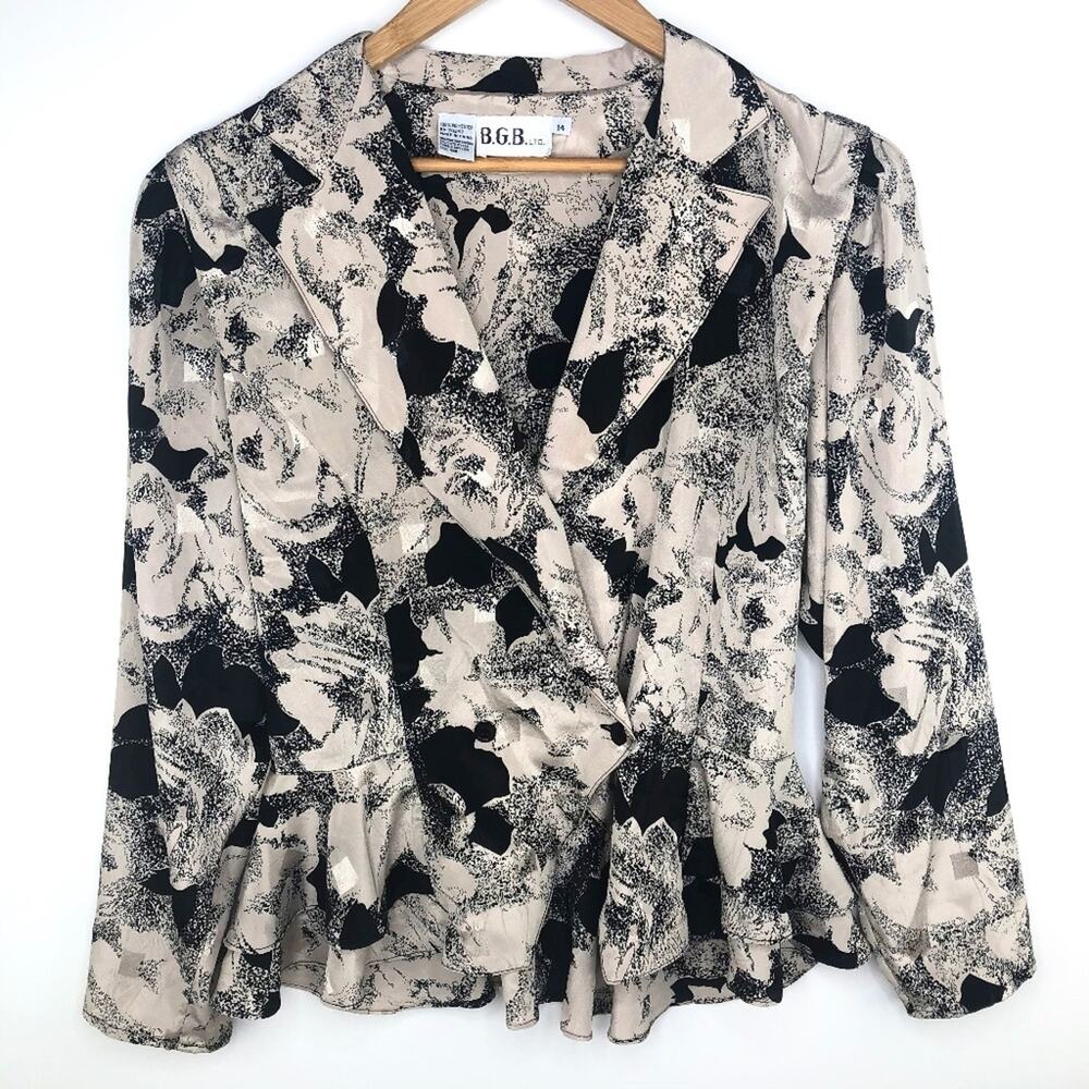 Vintage BGB Funky Print Peplum Button Waist Blouse